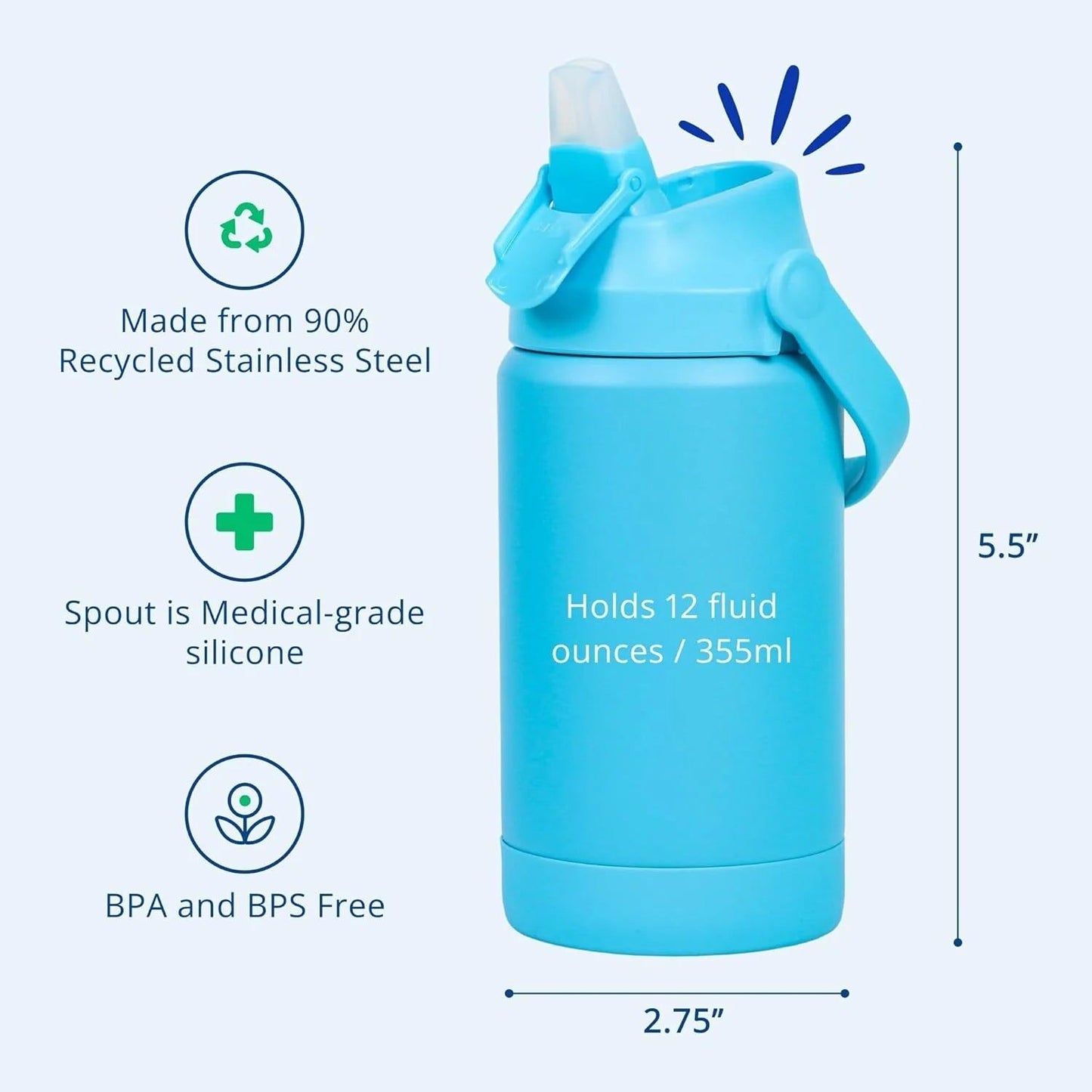 Insulated Water Bottle 355ml Pool Blue – Aster & Ruby