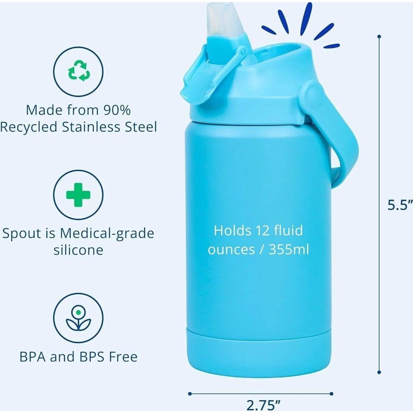 Insulated Water Bottle 355ml Pool Blue – kids drink bottle by Replay | Aster & Ruby