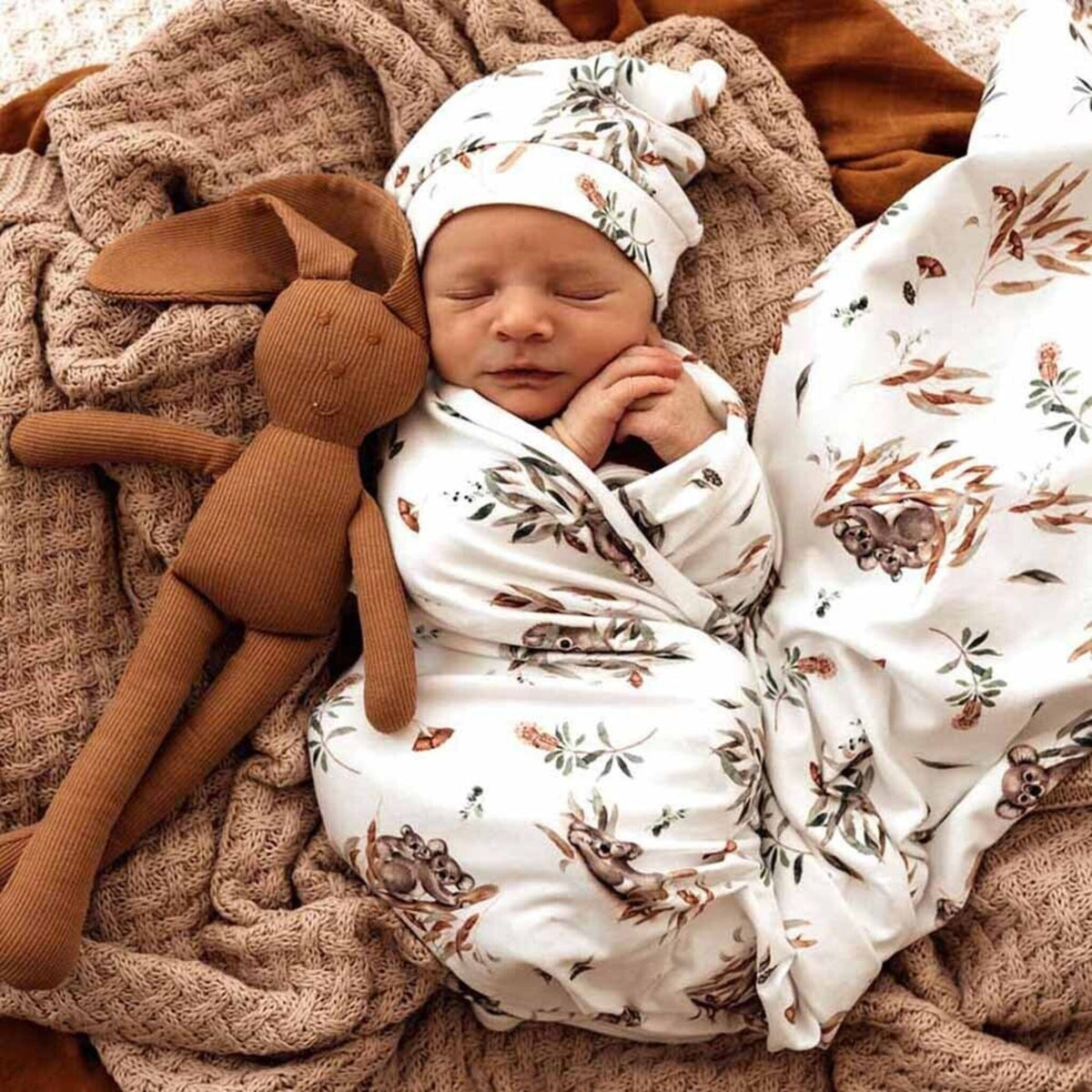 Koala Organic Jersey Wrap & Beanie Set - Aster & Ruby