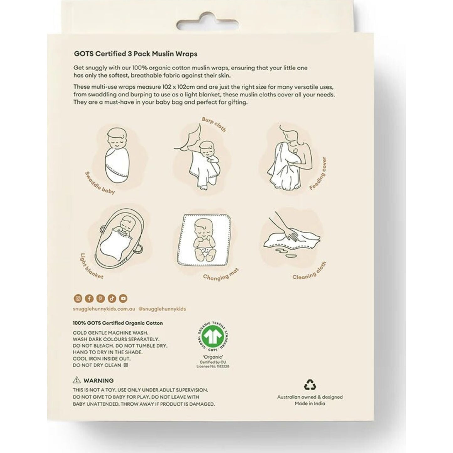 Snuggle Hunny Large Organic Muslin Wraps 3 Pack - Olive/Diggers/Bronze | Aster & Ruby