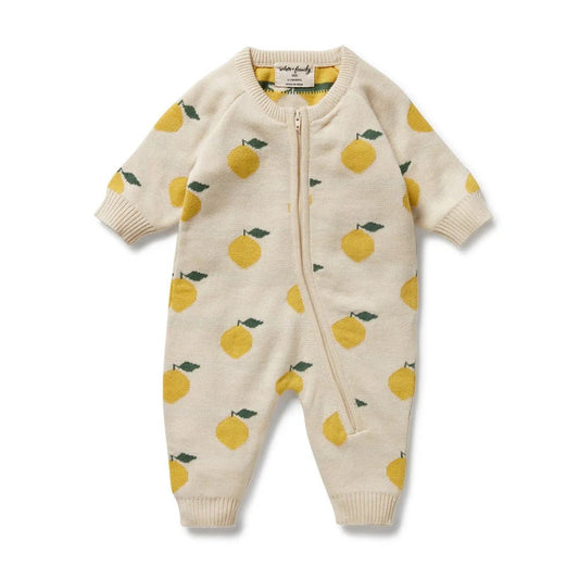 Lemony Organic Knitted Jacquard Growsuit - Aster & Ruby