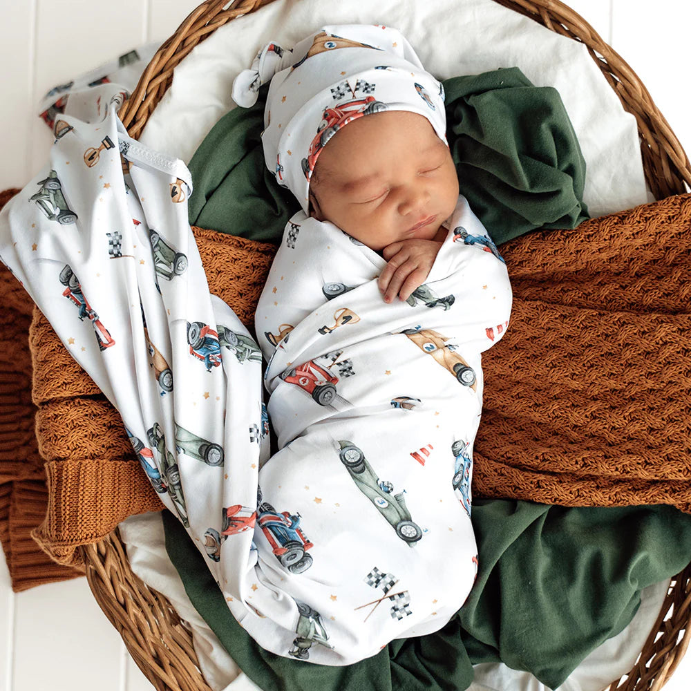 Little Racers Organic Jersey Wrap & Beanie Set