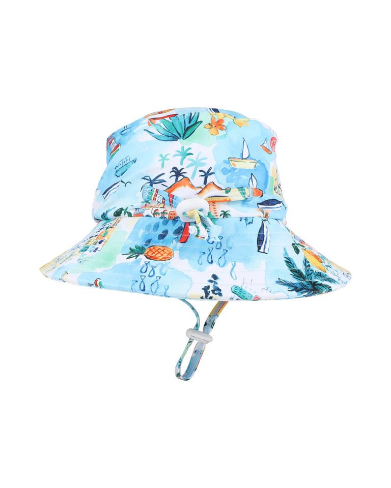 Luca Print Swim Hat with Quick Release Neck Tie - Aster & Ruby