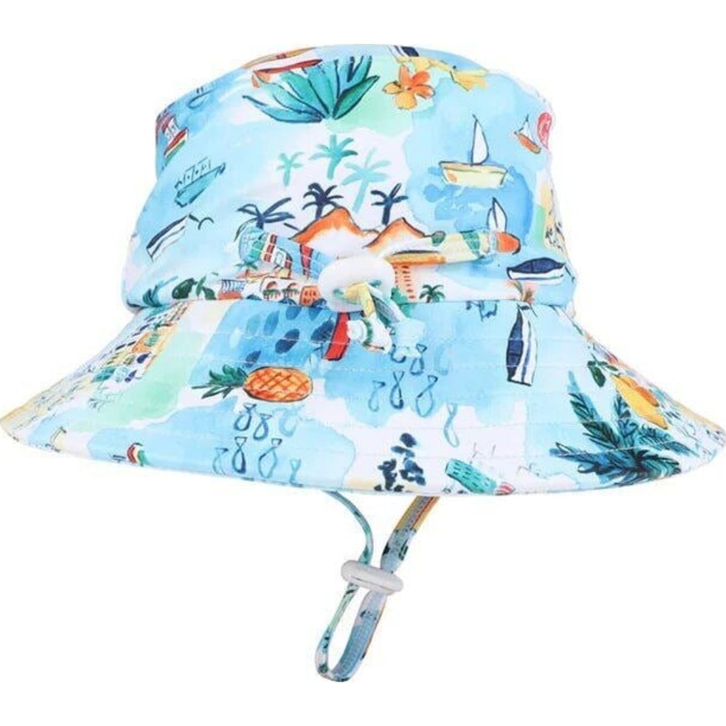 Luca Print Swim Hat with Quick Release Neck Tie – baby sunhat for warm weather by Minihaha | Aster & Ruby
