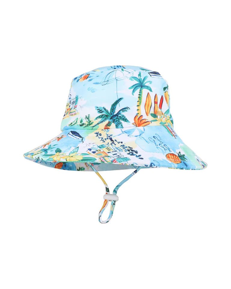 Luca Print Swim Hat with Quick Release Neck Tie - Aster & Ruby