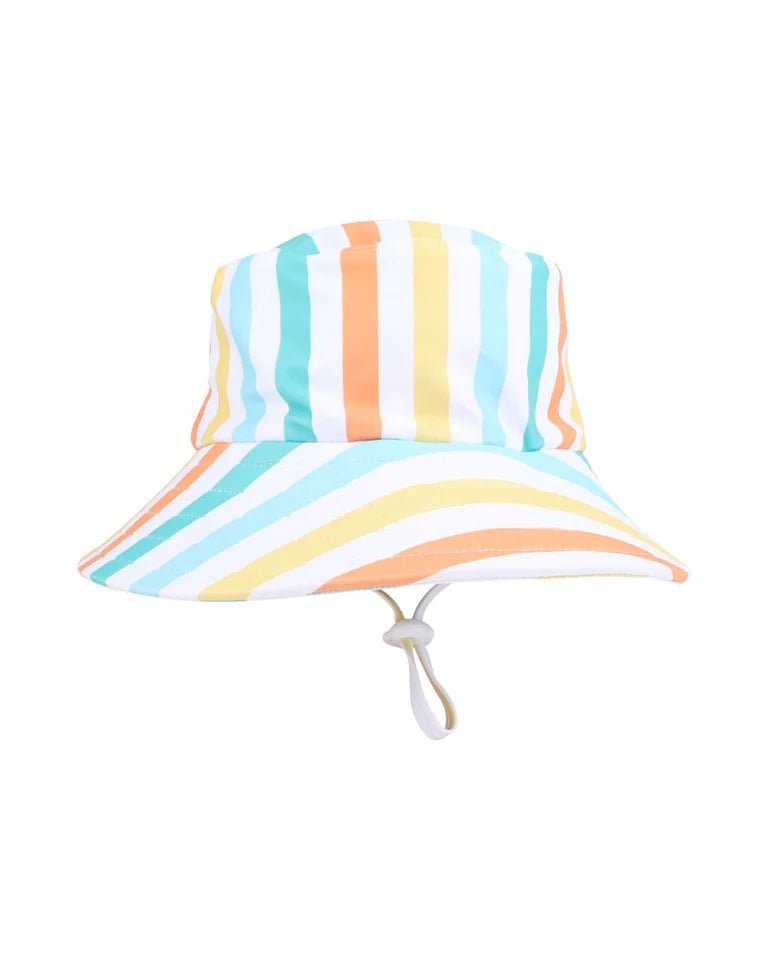 Luca Stripe Swim Hat with Quick Release Neck Tie - Aster & Ruby