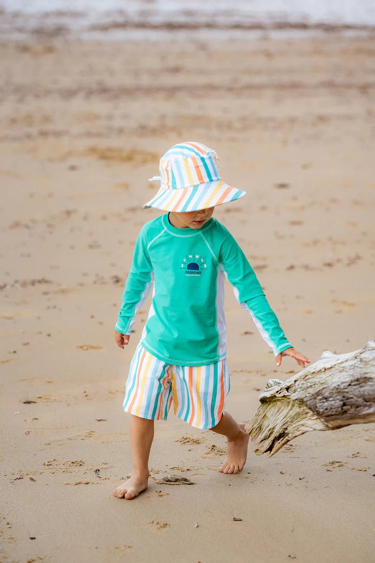 Luca Stripe Swim Hat with Quick Release Neck Tie - Aster & Ruby