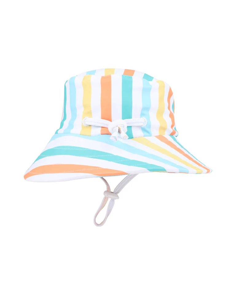 Luca Stripe Swim Hat with Quick Release Neck Tie - Aster & Ruby
