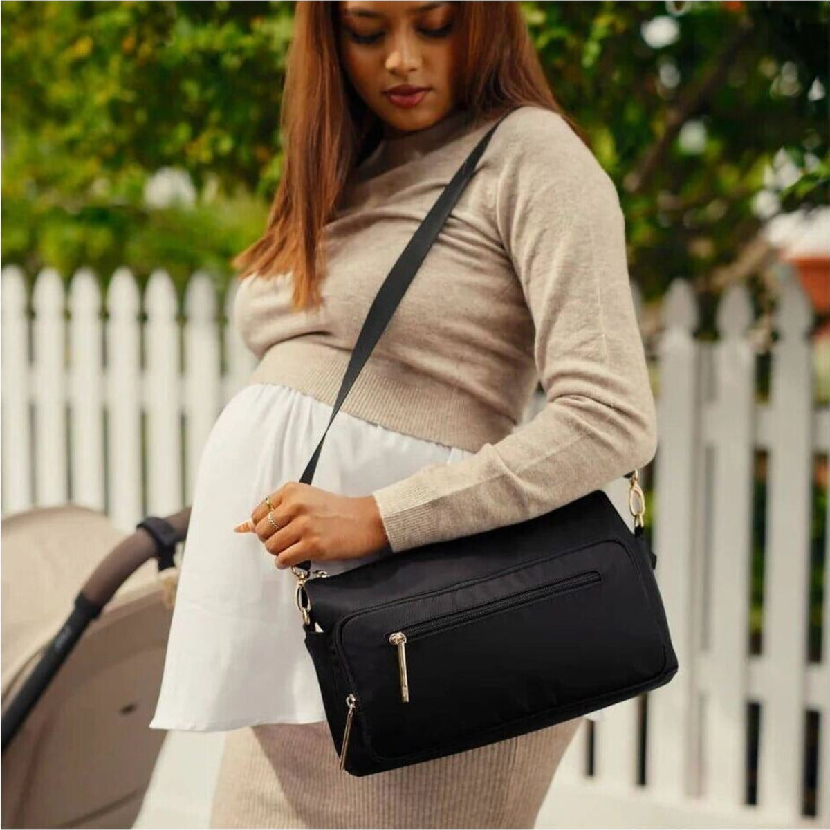 OiOi Multitasker Pram Caddy Black Nylon | Aster & Ruby