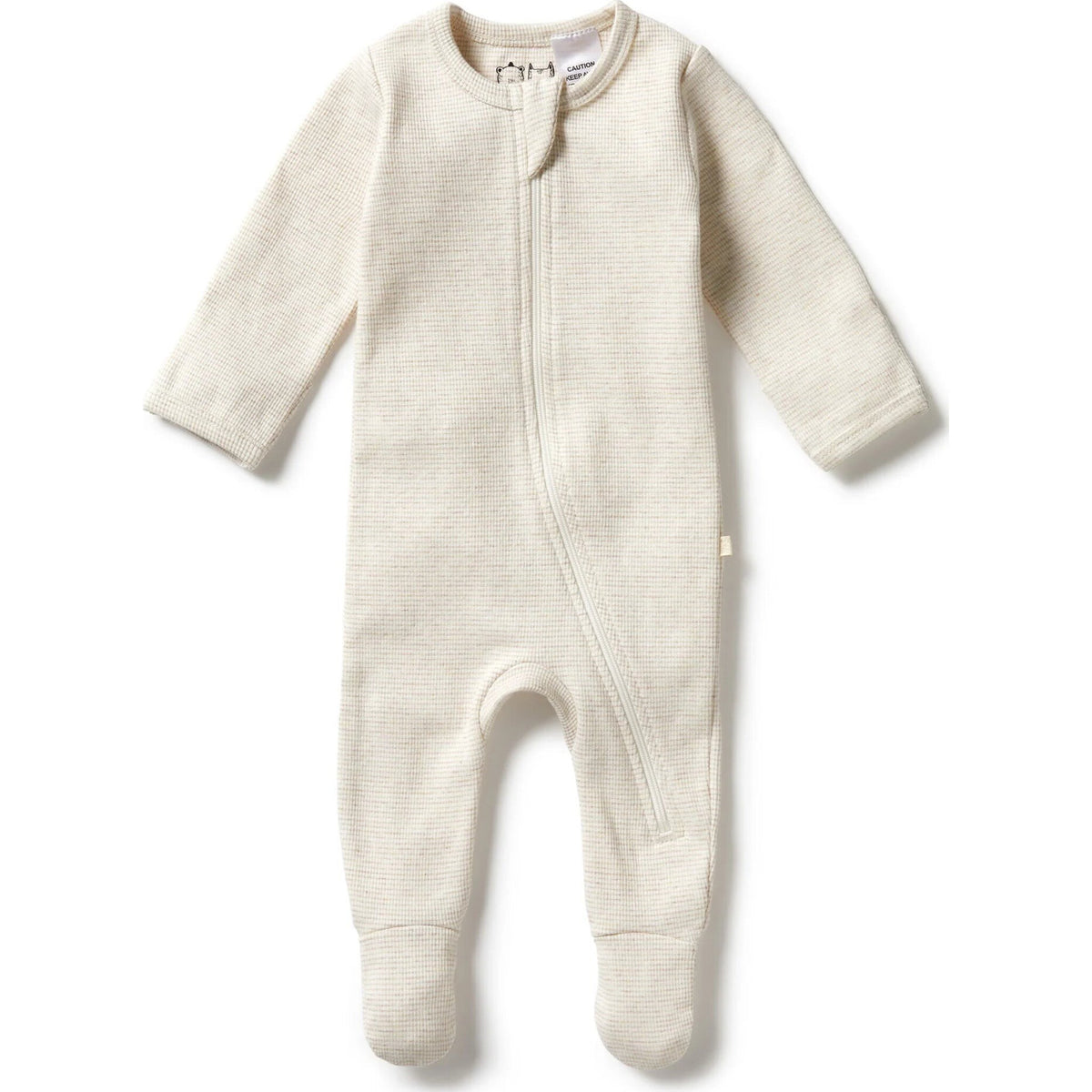 Oatmeal Organic Stripe Rib Zipsuit with Feet - Aster & Ruby