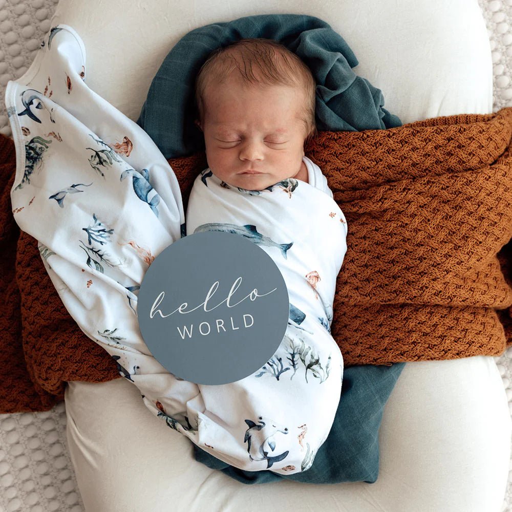 Ocean Organic Jersey Wrap & Beanie Set - Aster & Ruby