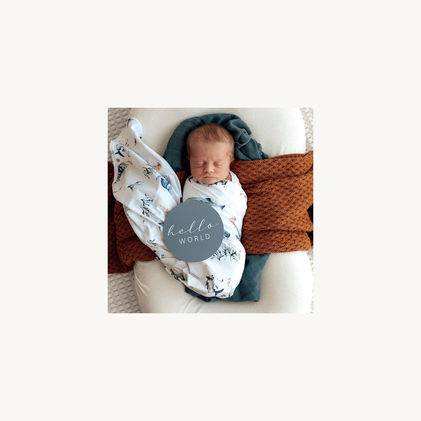 Ocean Organic Jersey Wrap & Beanie Set – children's product by Snuggle Hunny Kids | Aster & Ruby