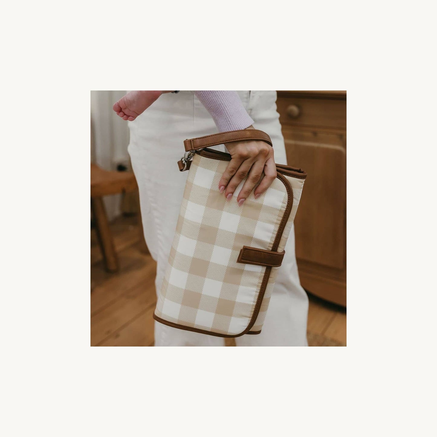 Change Mat Clutch Beige Gingham – children's product by OiOi | Aster & Ruby