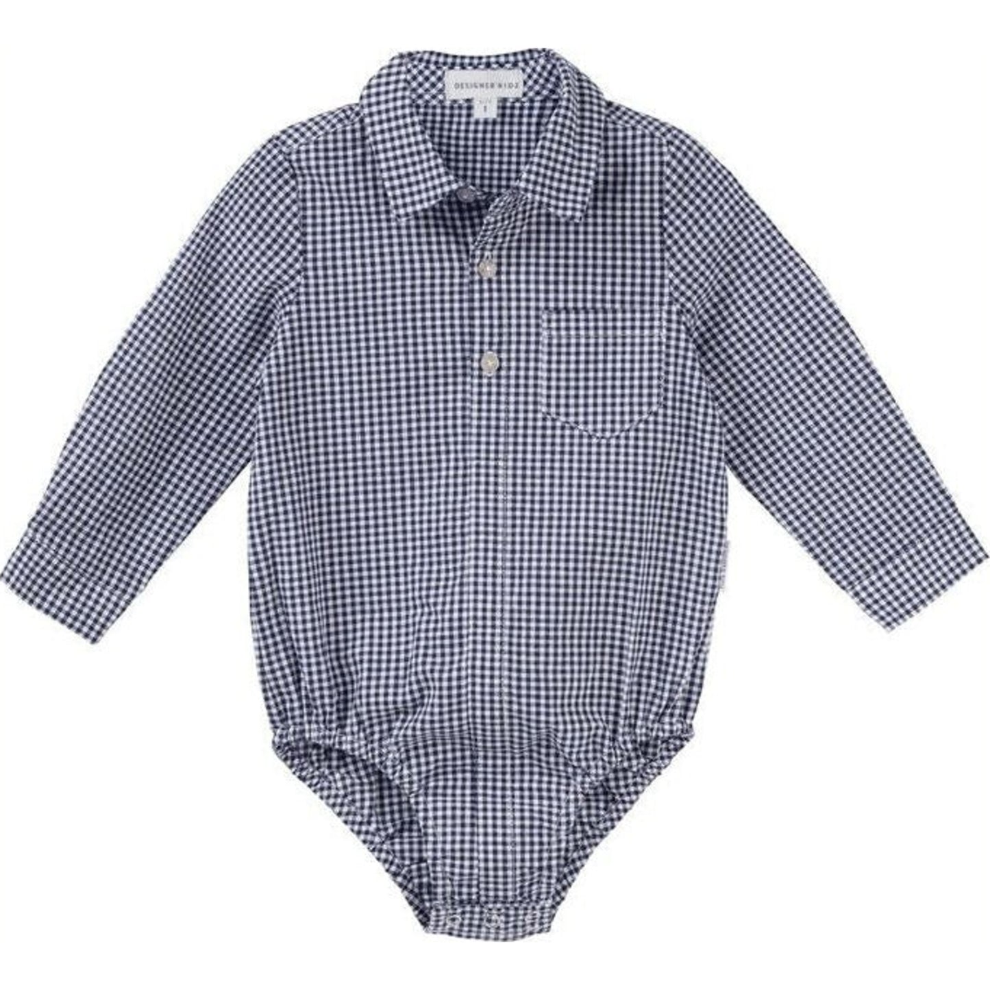 Designer Kidz Oliver Long Sleeve Gingham Romper Navy | Aster & Ruby