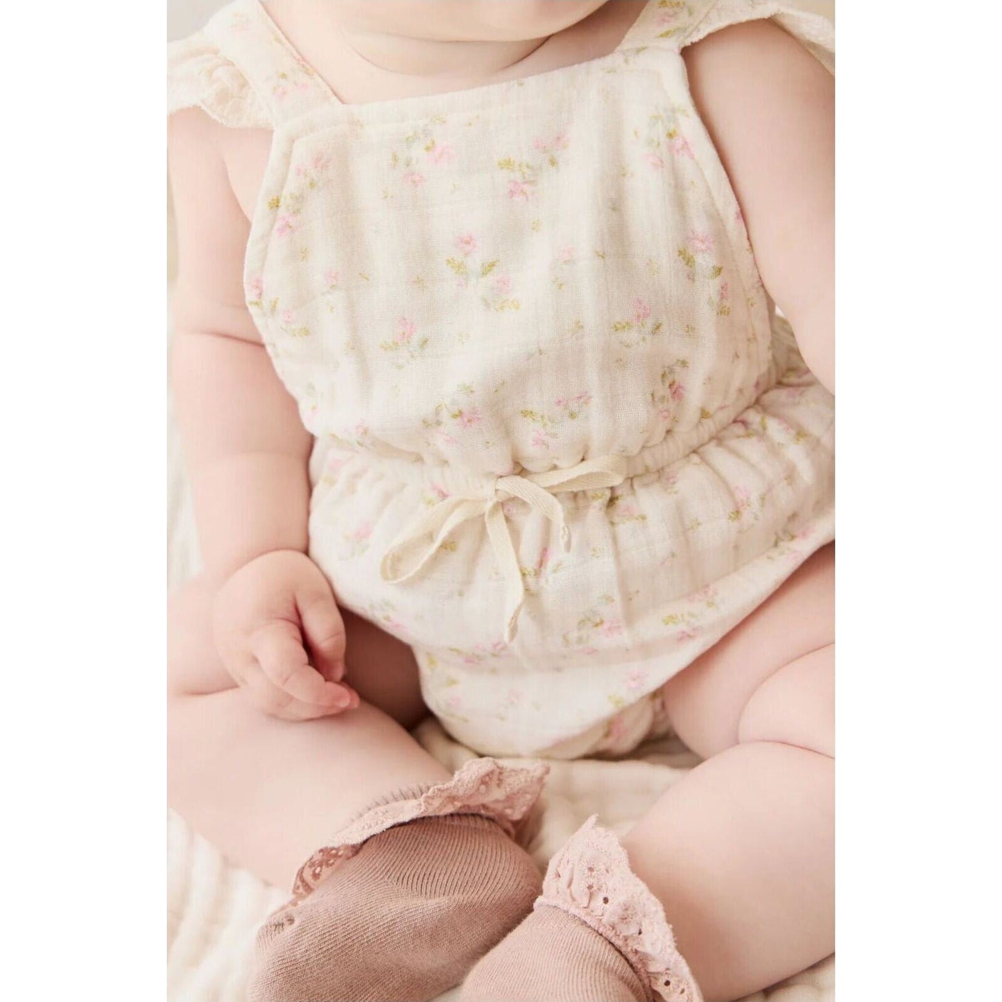 Organic Cotton Muslin Luciana Playsuit Emelia Pink – children's product by Jamie Kay | Aster & Ruby