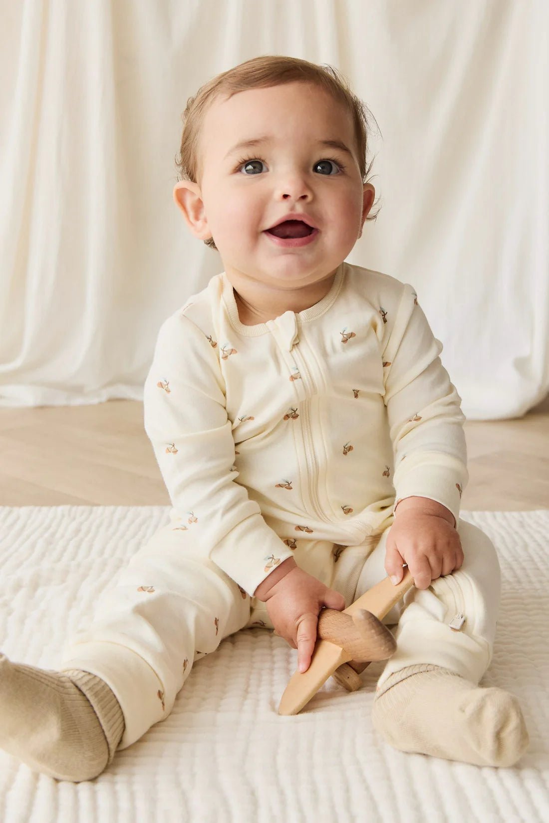 Organic Cotton Reese Zip Onepiece Forest Night Acorn - Aster & Ruby