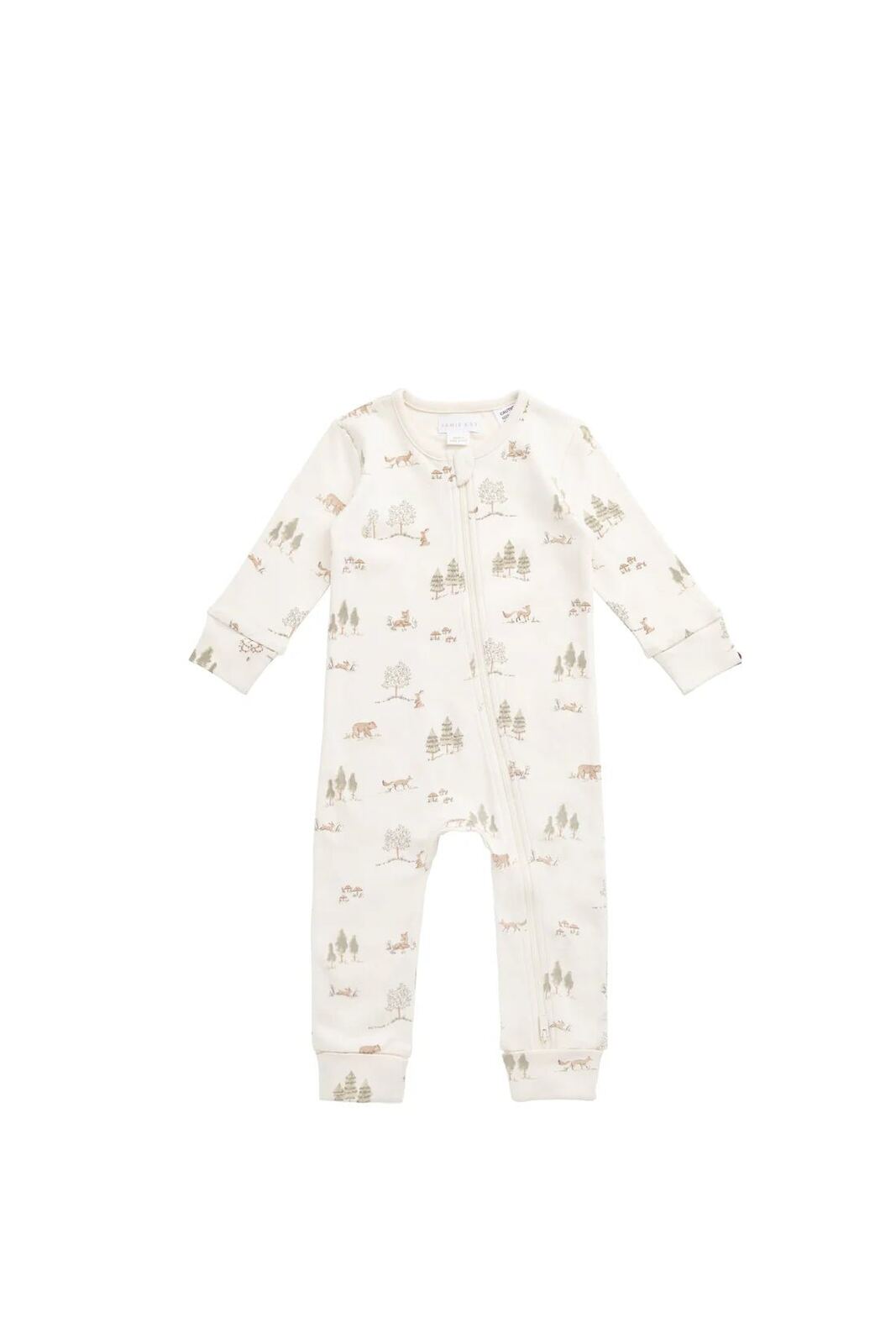 Organic Cotton Reese Zip Onepiece Pine Forest Friends – NB, 0-3M, 3-6M, 6-12M – Aster & Ruby