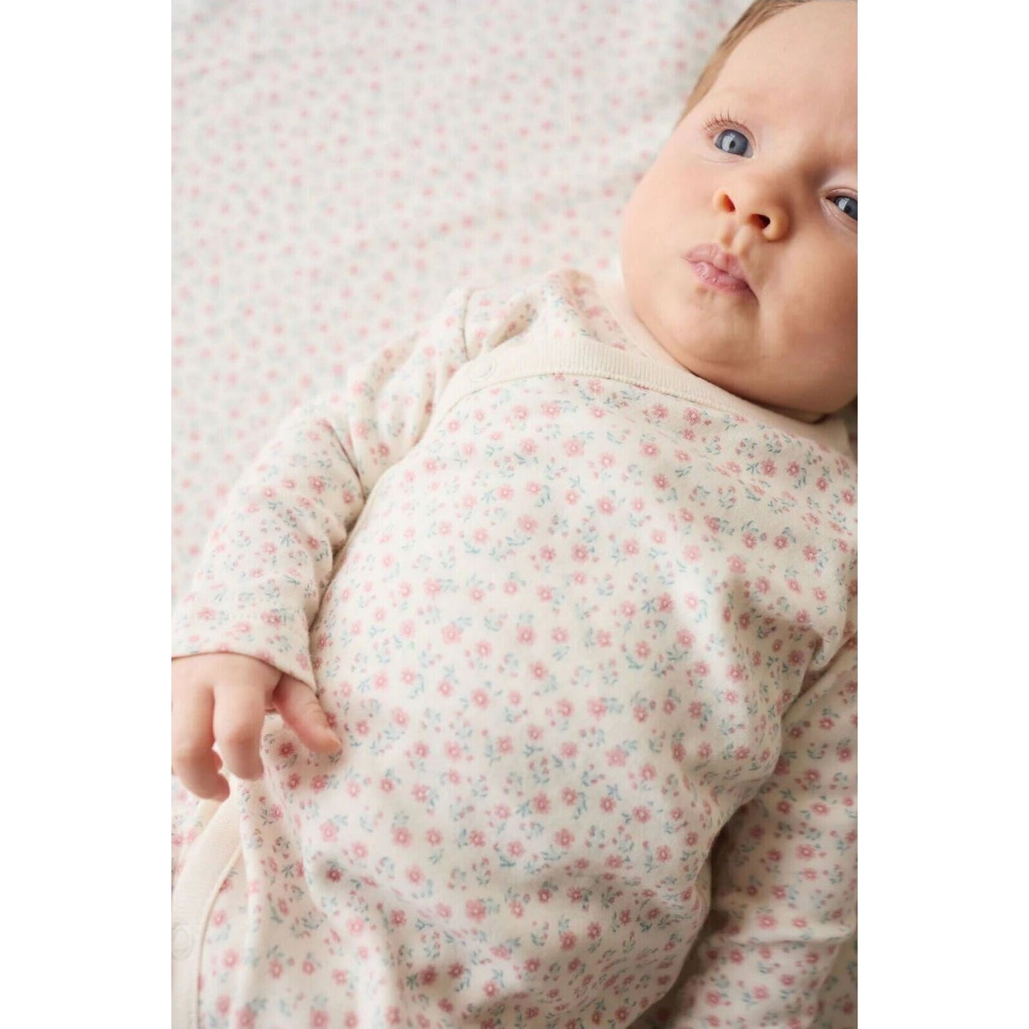 Organic Cotton Wrap Onepiece Posy Garden Pink – children's product by Jamie Kay | Aster & Ruby