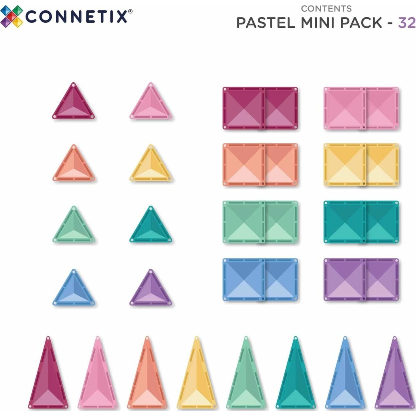 Pastel Mini Pack 32 pc – children's product by Connetix Tiles | Aster & Ruby