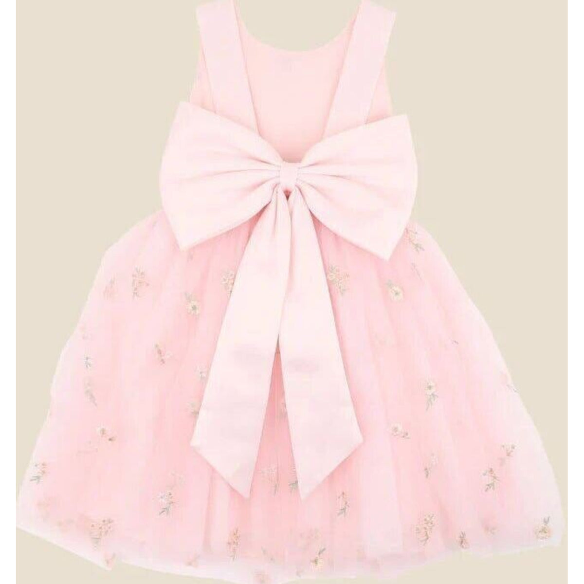 bebe Pink Floral Embroidered Back Bow Tulle Dress 3–10 Yrs | Aster & Ruby