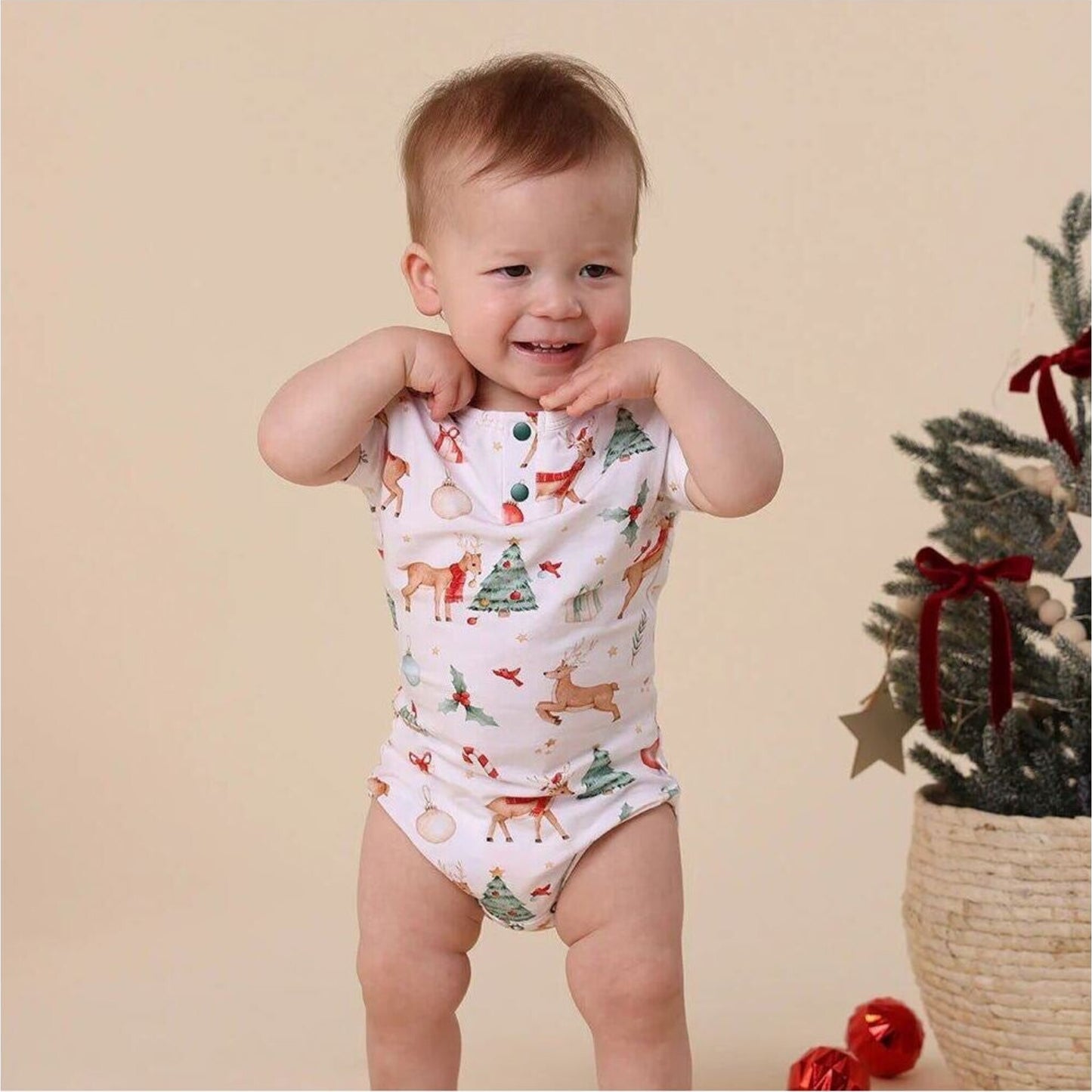 Prancer & Friends Short Sleeve Organic Bodysuit – children's product by Snuggle Hunny Kids | Aster & Ruby