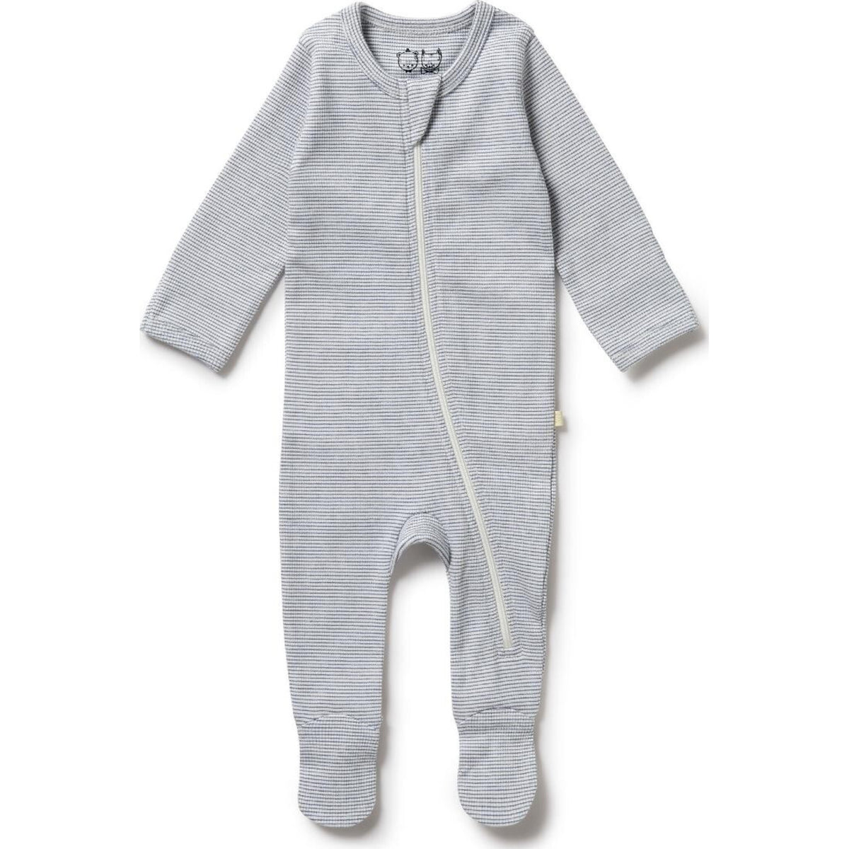 Rain Drop Organic Stripe Rib Zipsuit with Feet - Aster & Ruby