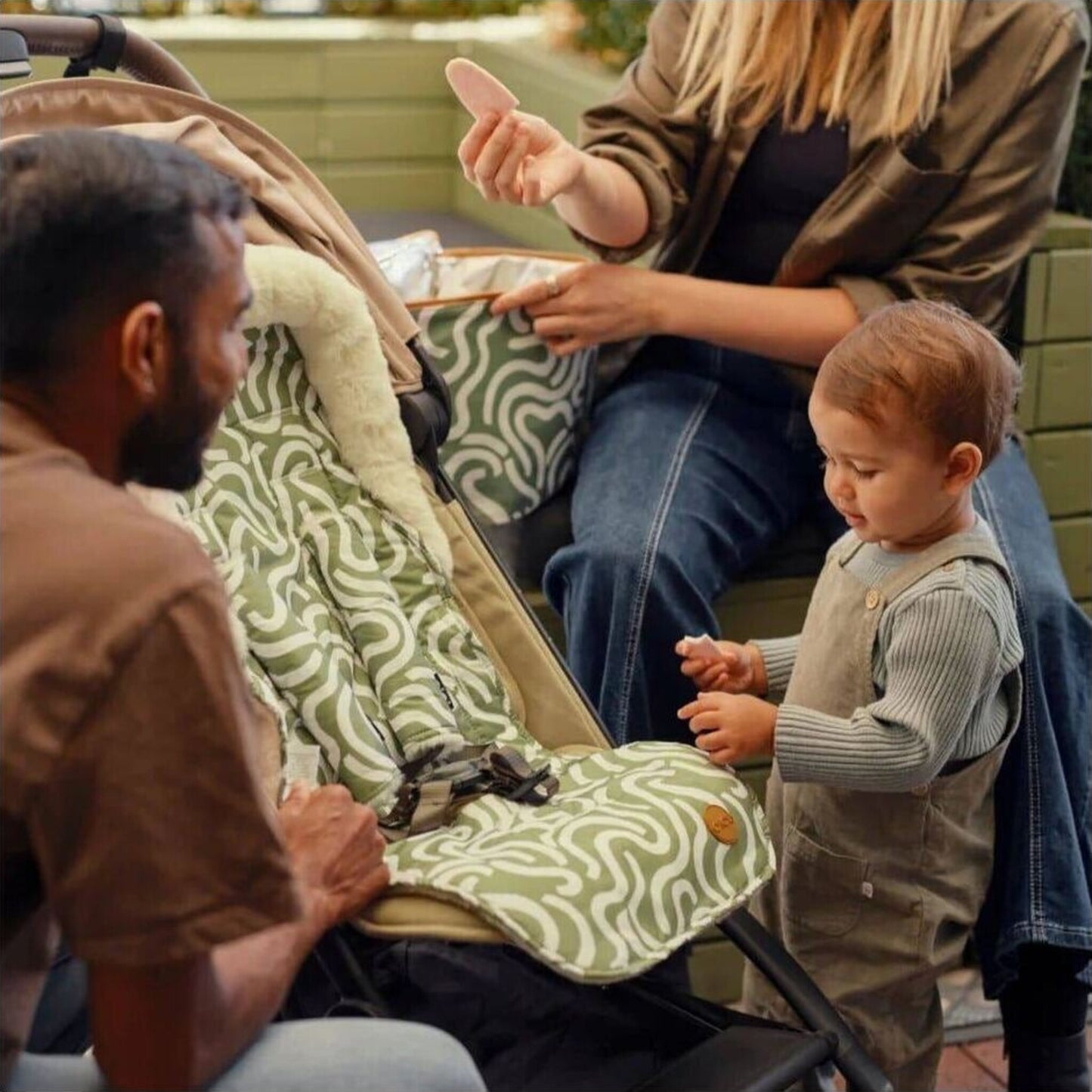 Reversible Cozy Fleece Pram Liner Green Squiggle – children's product by OiOi | Aster & Ruby