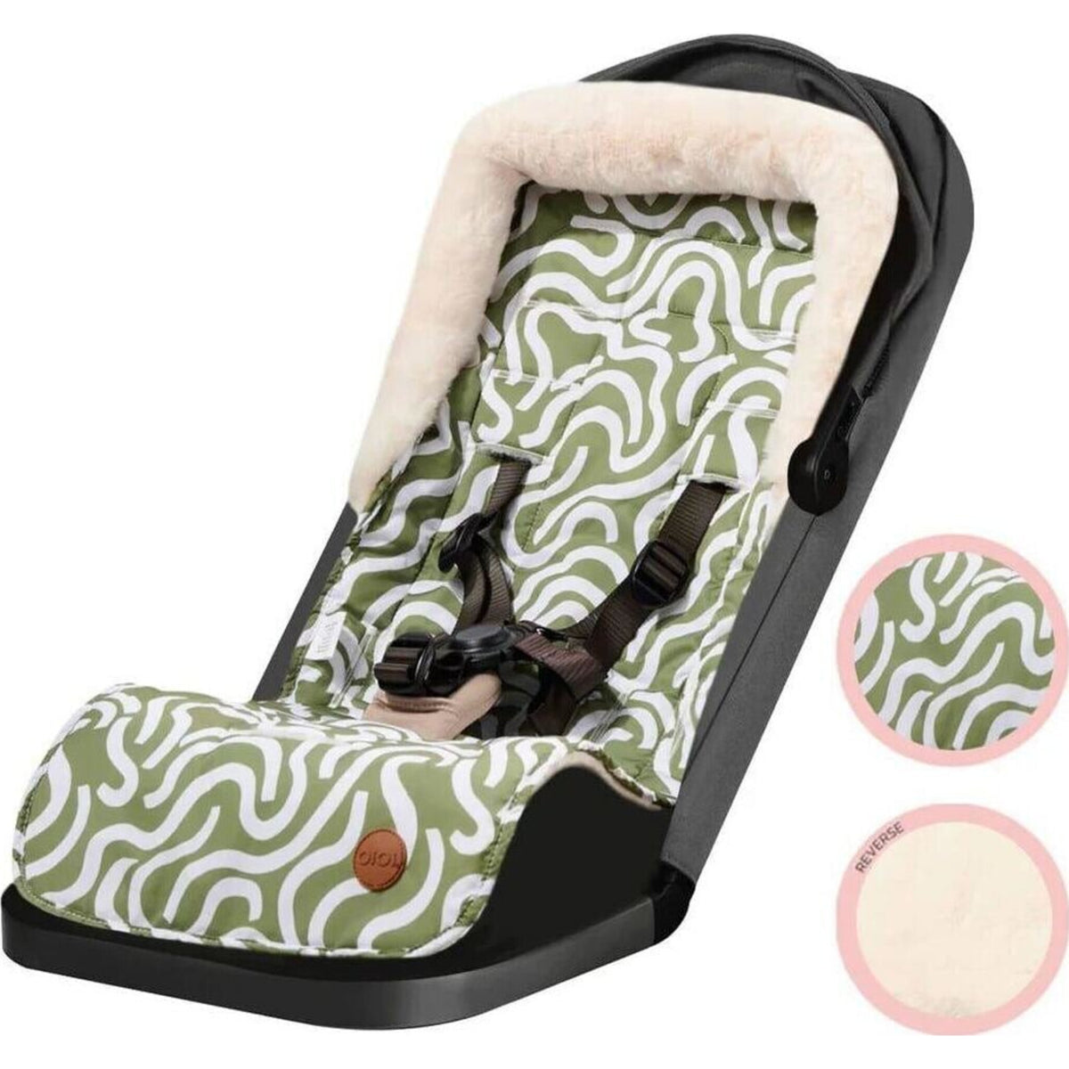 OiOi Reversible Cozy Fleece Pram Liner Green Squiggle | Aster & Ruby