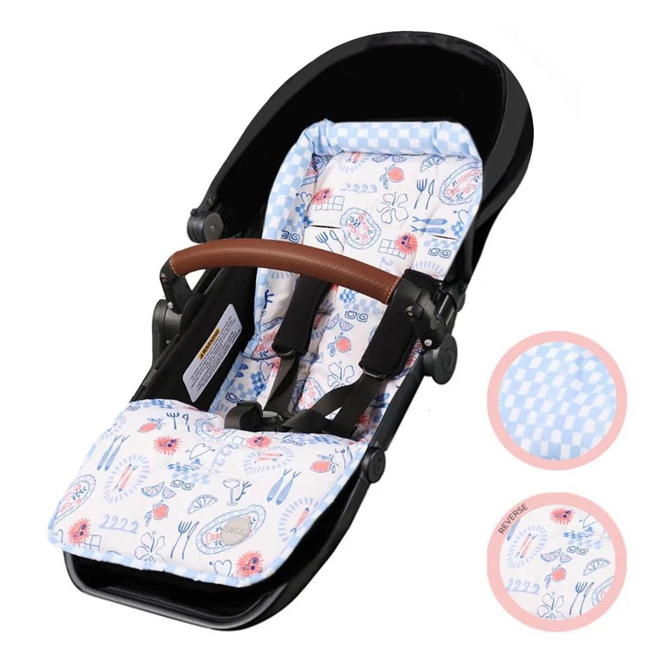 Reversible Pram Liner Mediterranean/Blue Check - Aster & Ruby