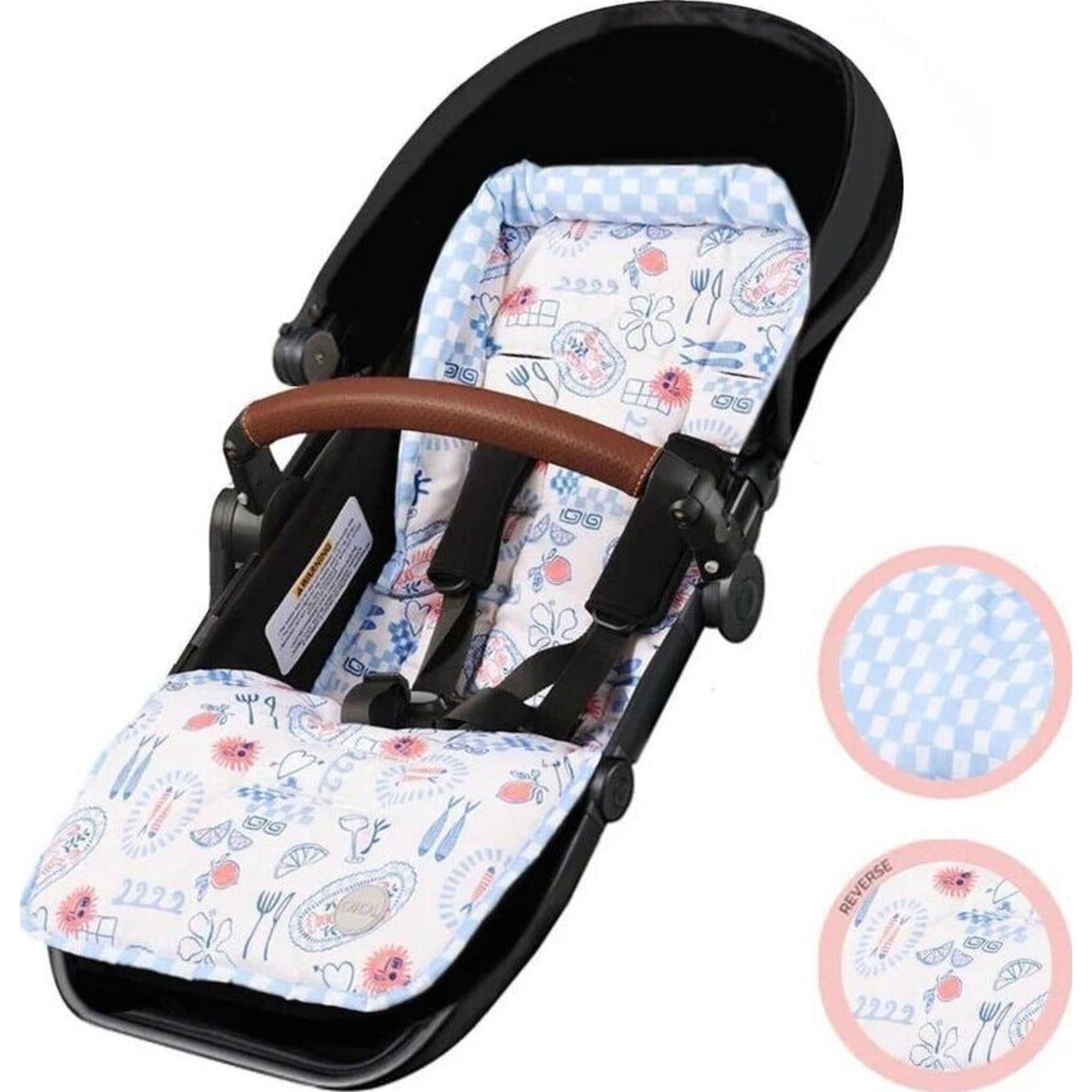 Reversible Pram Liner Mediterranean/Blue Check – children's product by OiOi | Aster & Ruby