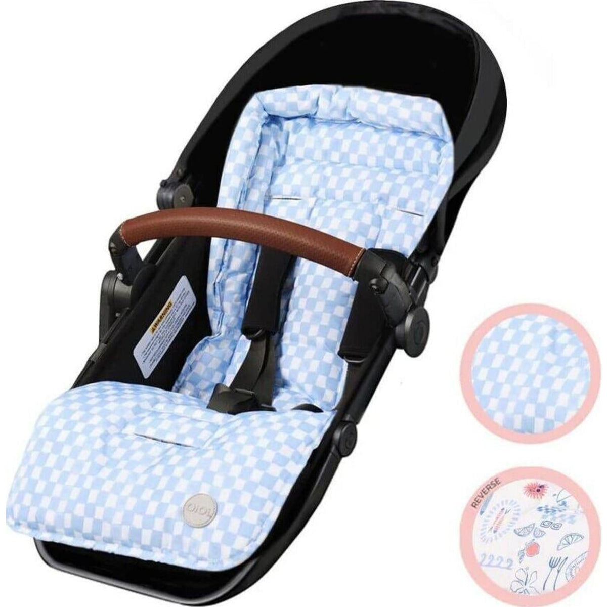 OiOi Reversible Pram Liner Mediterranean/Blue Check | Aster & Ruby