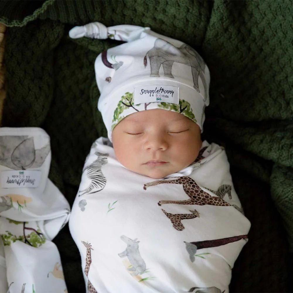 Safari Organic Jersey Wrap & Beanie Set - Aster & Ruby