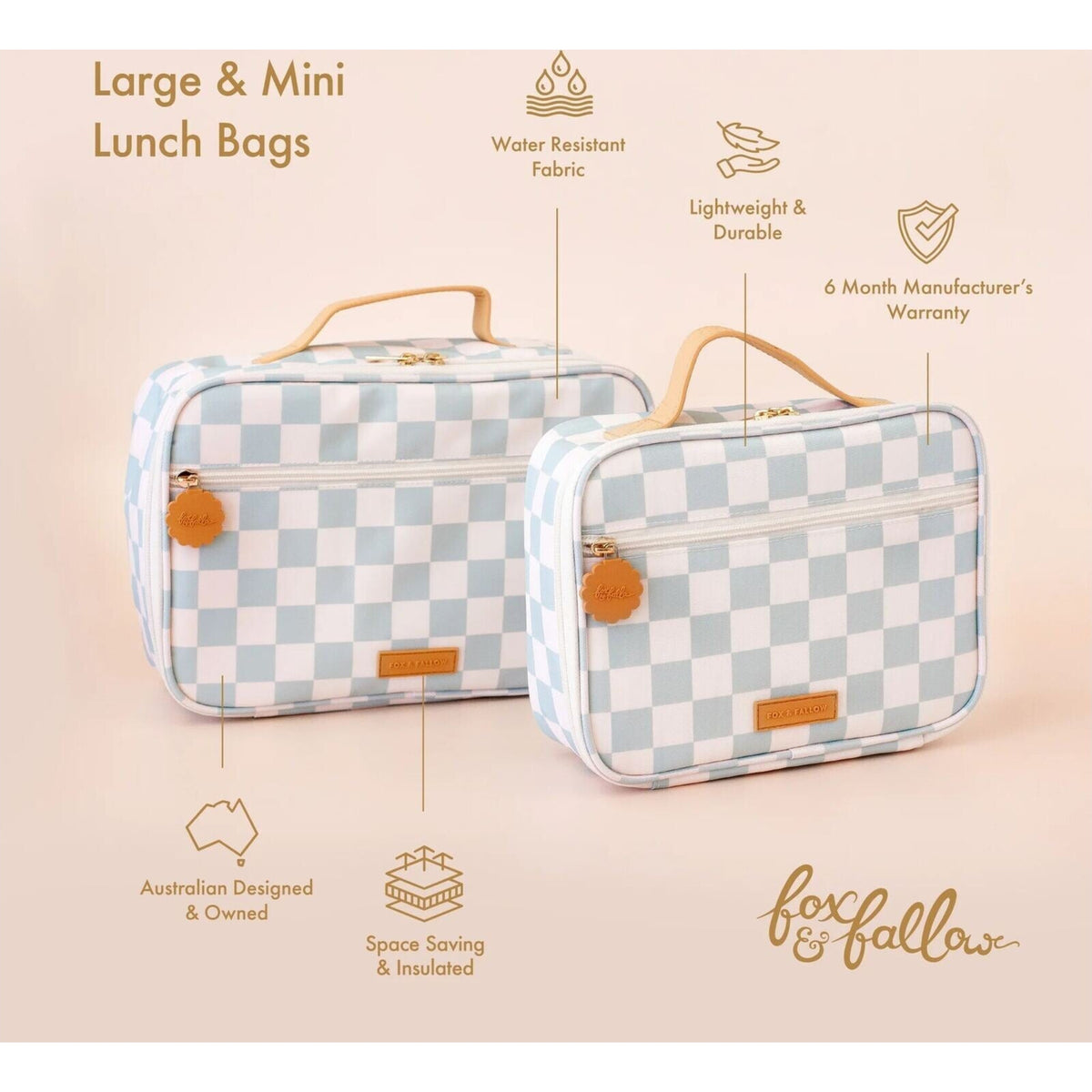 Fox & Fallow Sage Check Large Lunch Bag | Aster & Ruby