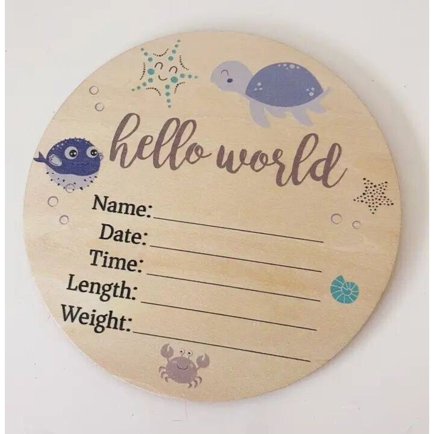 Sea Animals Wooden Birth Disc – children's product by Timber Tinkers | Aster & Ruby