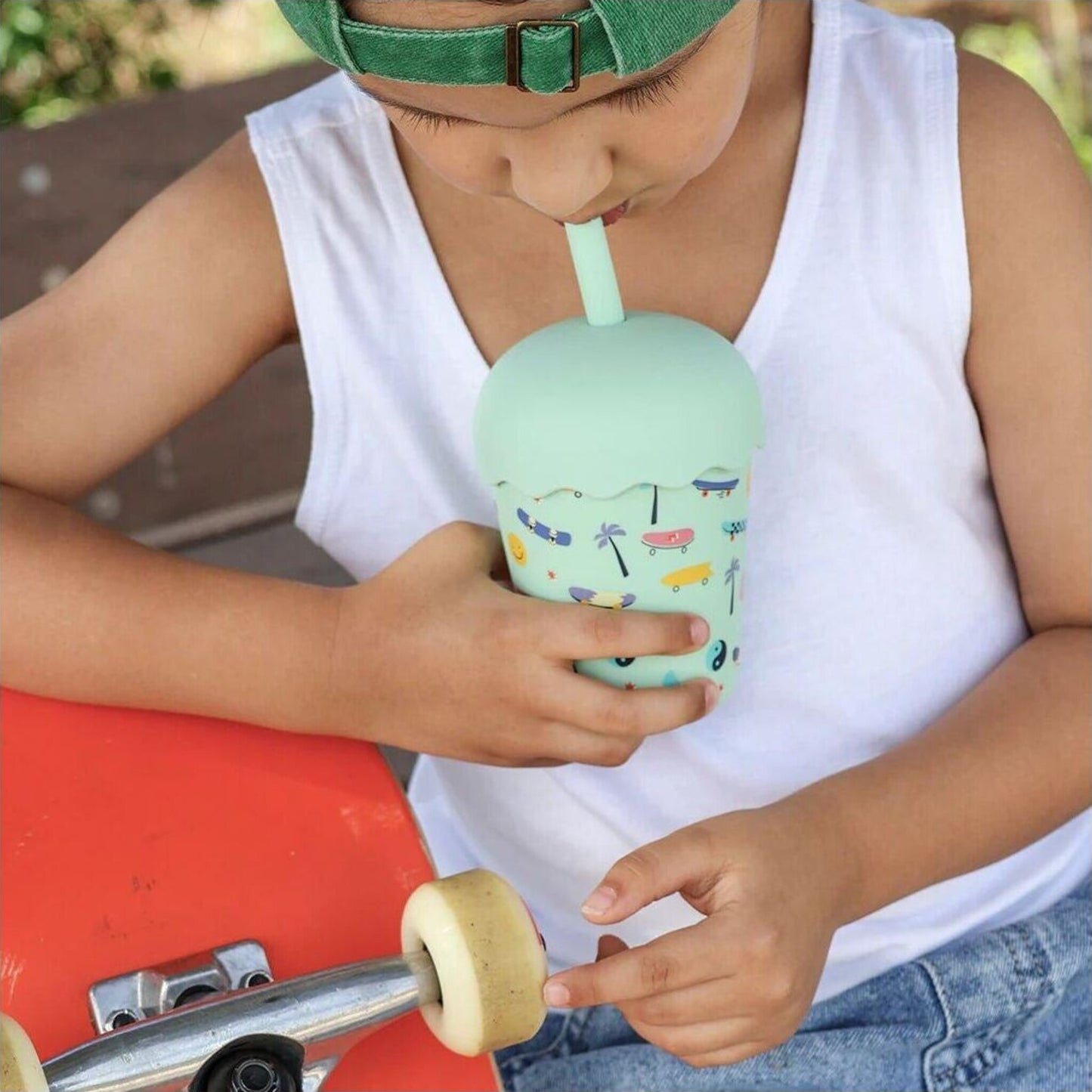 Chino Club Skate Aqua Mini Smoothie Cup & Straw 200ml | Aster & Ruby