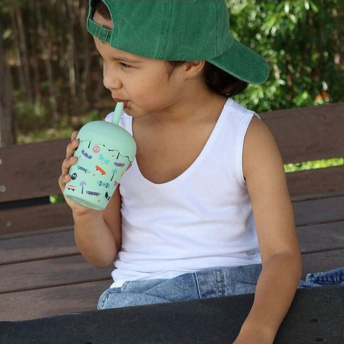 Chino Club Skate Aqua Mini Smoothie Cup & Straw 200ml | Aster & Ruby