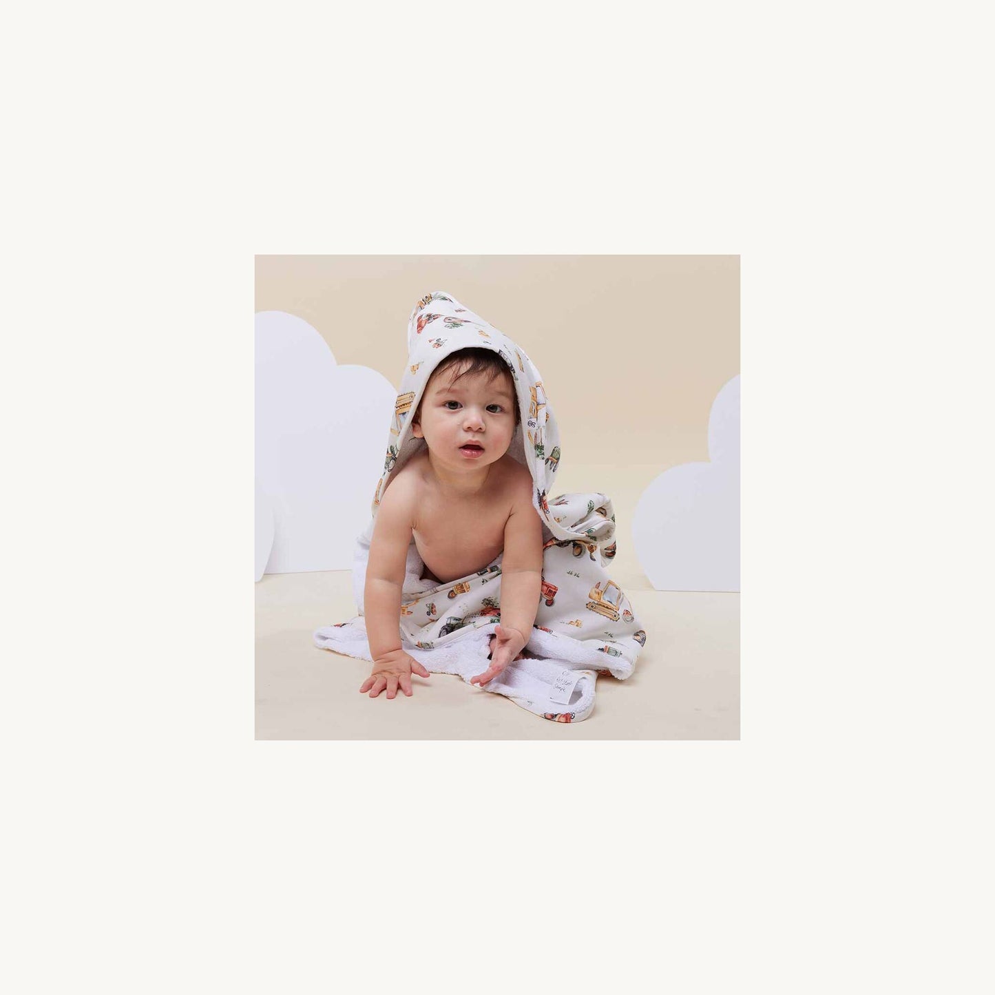 Diggers & Tractors Organic Hooded Towel – children's product by Snuggle Hunny Kids | Aster & Ruby