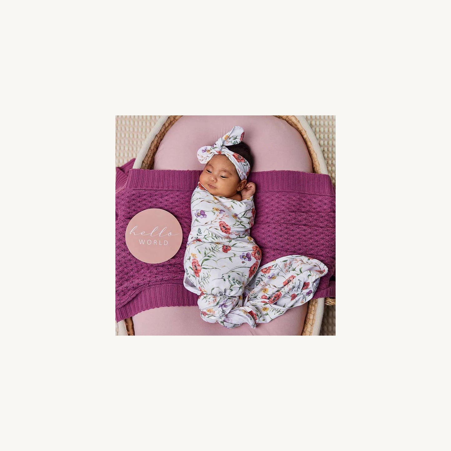 Meadow Organic Jersey Wrap & Topknot Set – children's product by Snuggle Hunny Kids | Aster & Ruby