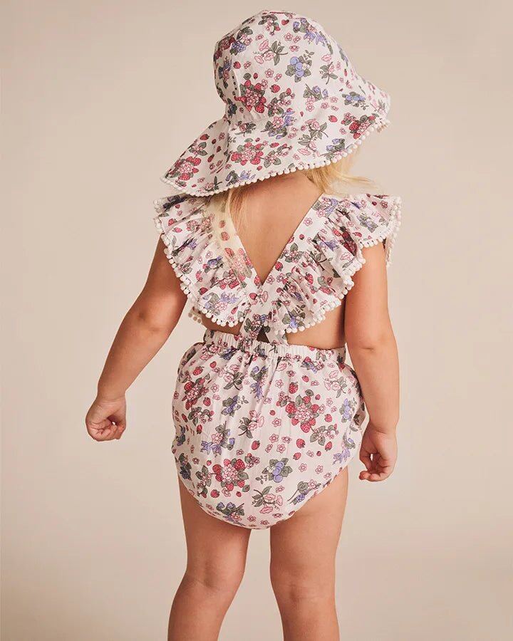 Stawberry Garden Playsuit Cream – 0-3M, 3-6M, 6-12M – Aster & Ruby