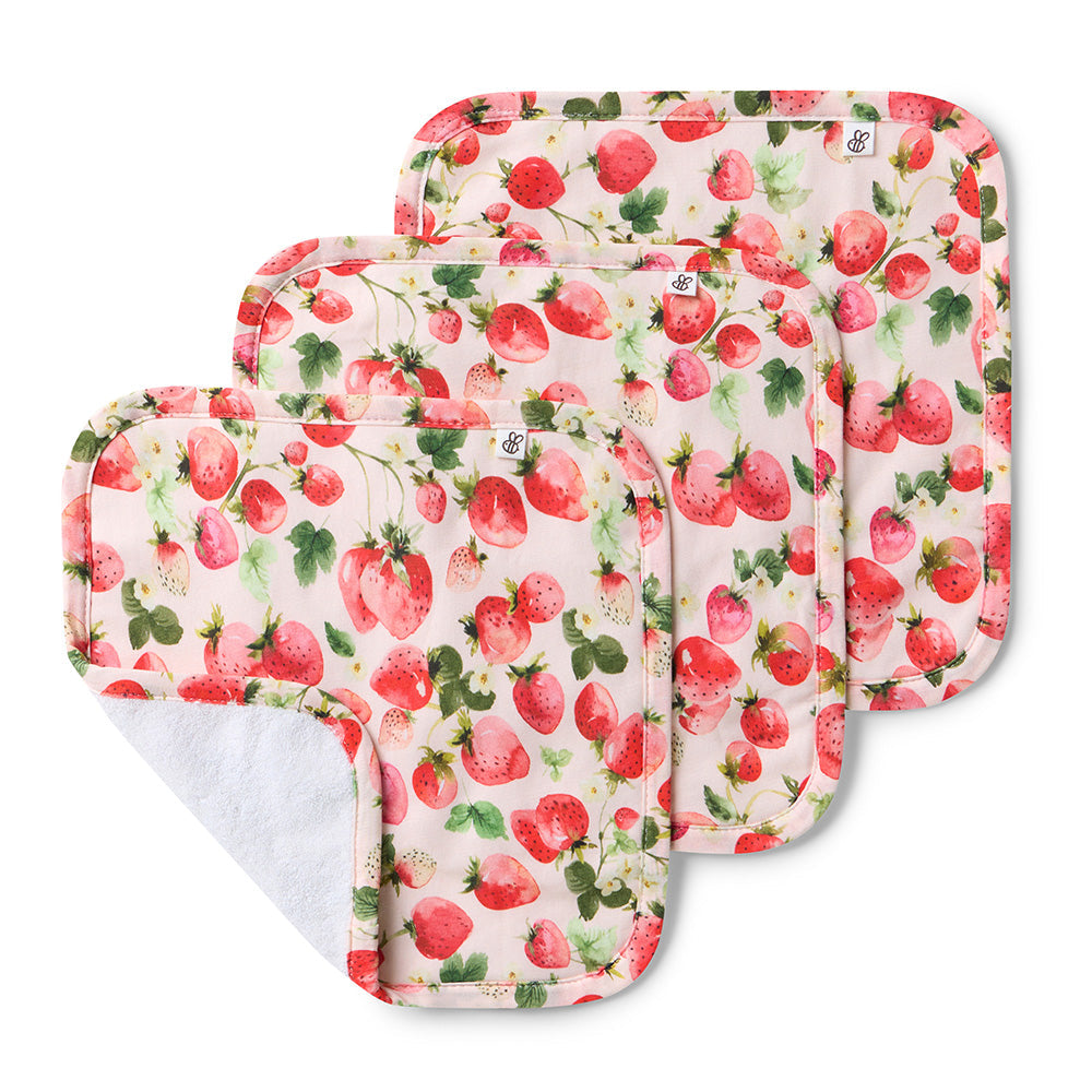 Strawberry Organic Wash Cloths - 3pk
