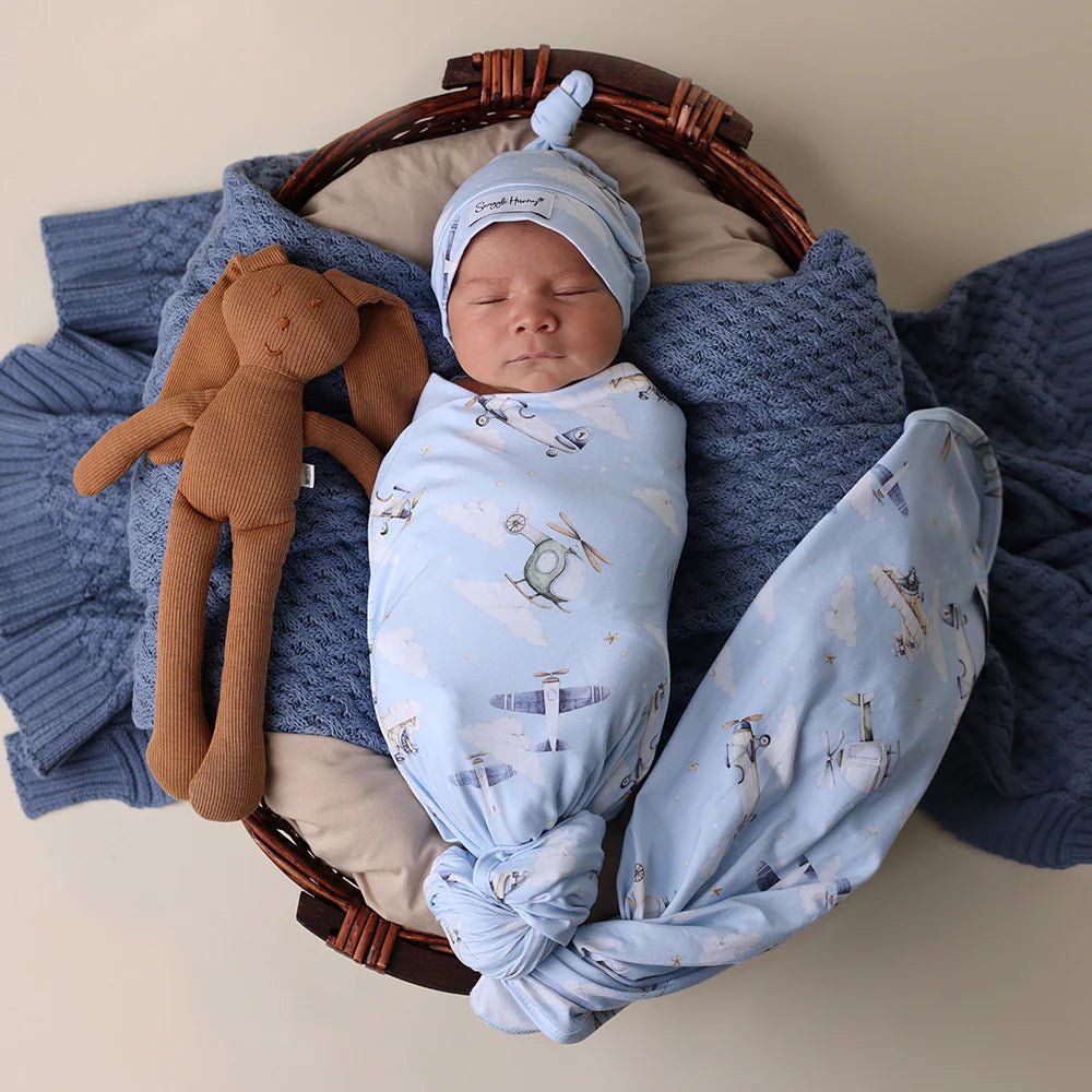 Snuggle Hunny Kids Taking Flight Jersey Wrap & Beanie Set | Aster & Ruby