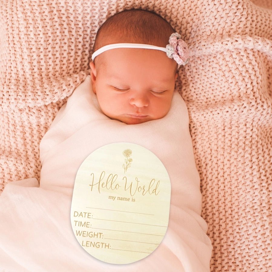 Timber Tinkers Hello World Birth Flower Announcement - Aster & Ruby