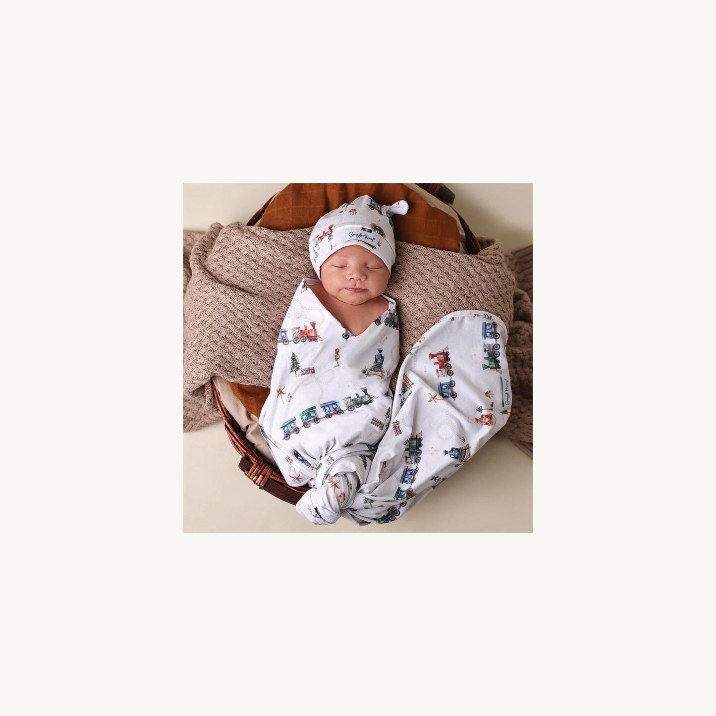 Snuggle Hunny Kids Trains Organic Jersey Wrap & Beanie Set | Aster & Ruby
