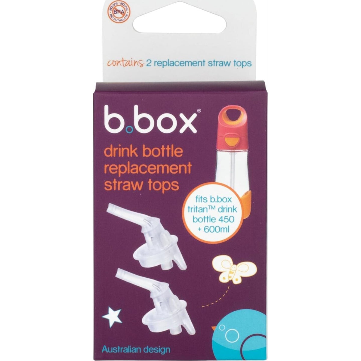 b.box Tritan Drink Bottle Replacement Straw Top 2pk | Aster & Ruby