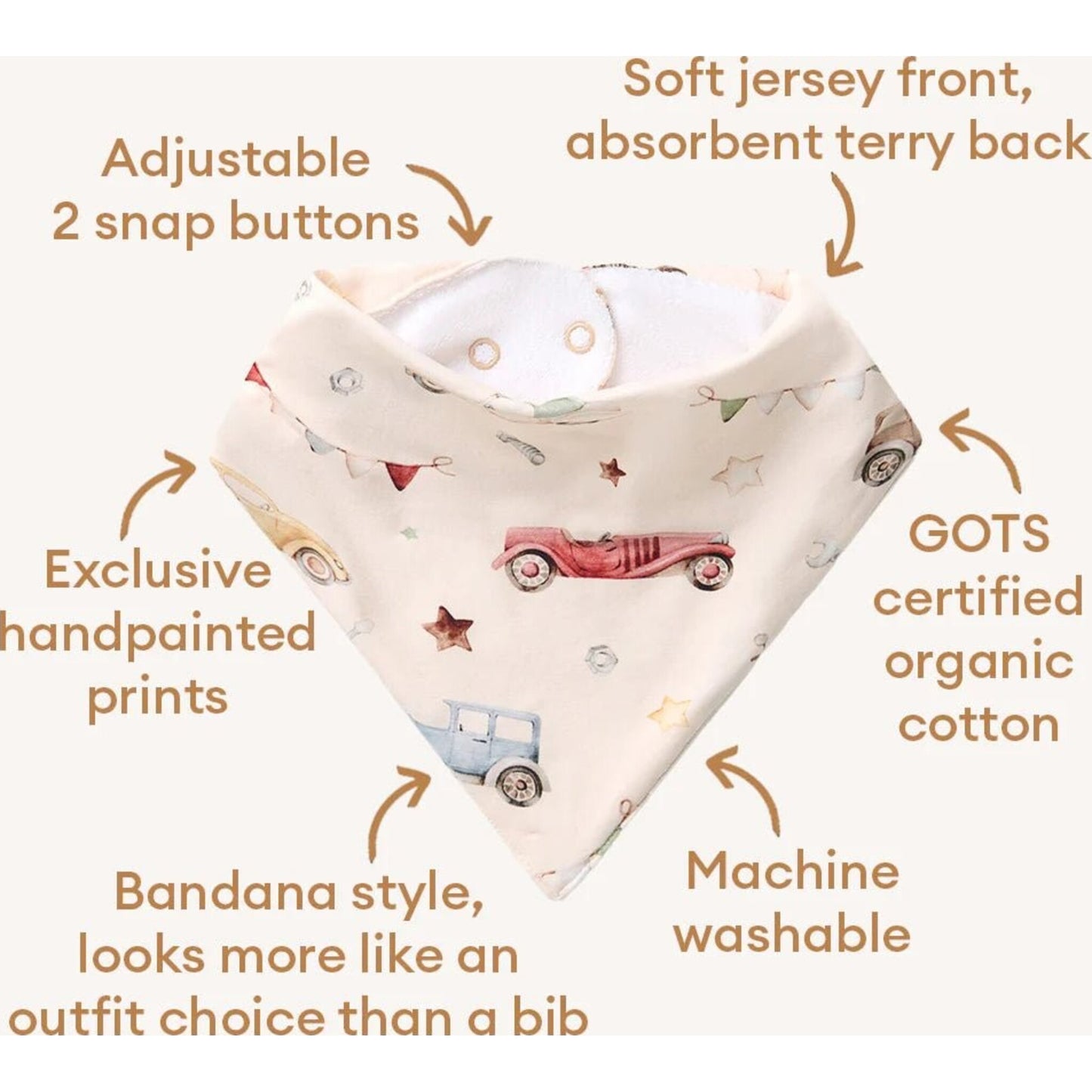 Snuggle Hunny Vintage Cars Organic Dribble Bib | Aster & Ruby