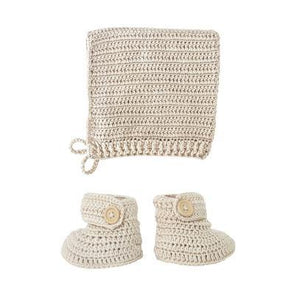 O.B. Designs Crochet Bonnet & Bootie Set Vanilla