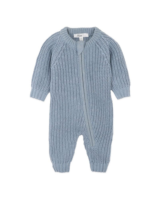 Blue Knitted Zip Romper