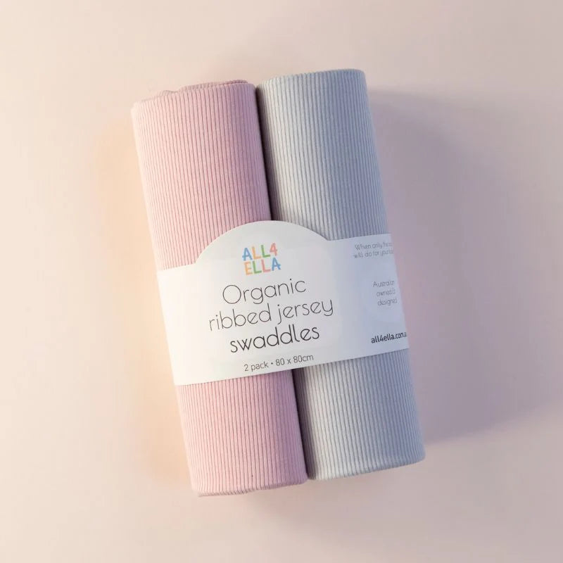 Pink & Grey Ribbed Jersey Swaddles 2pk
