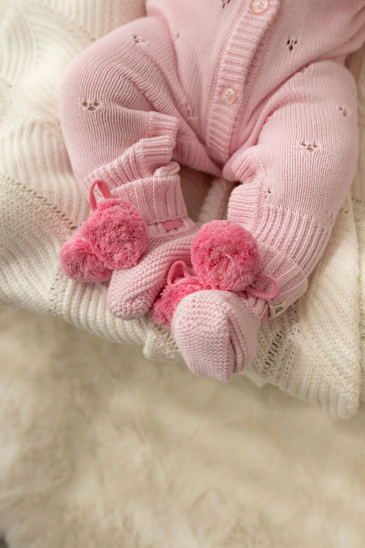 Knit Booties | Pink Poms