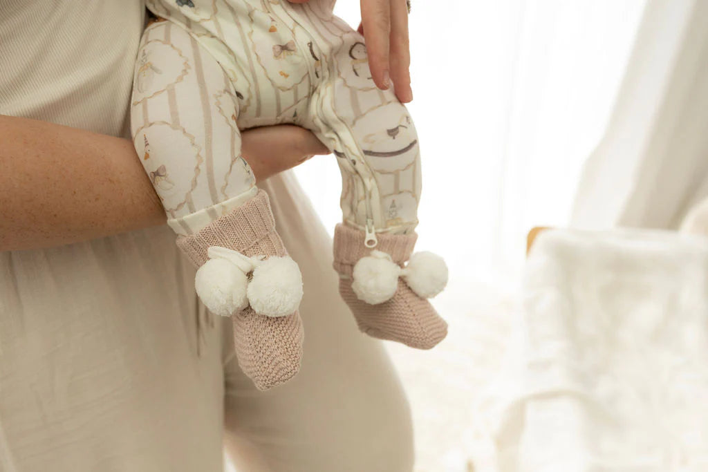 Knit Booties | Biscotti Poms